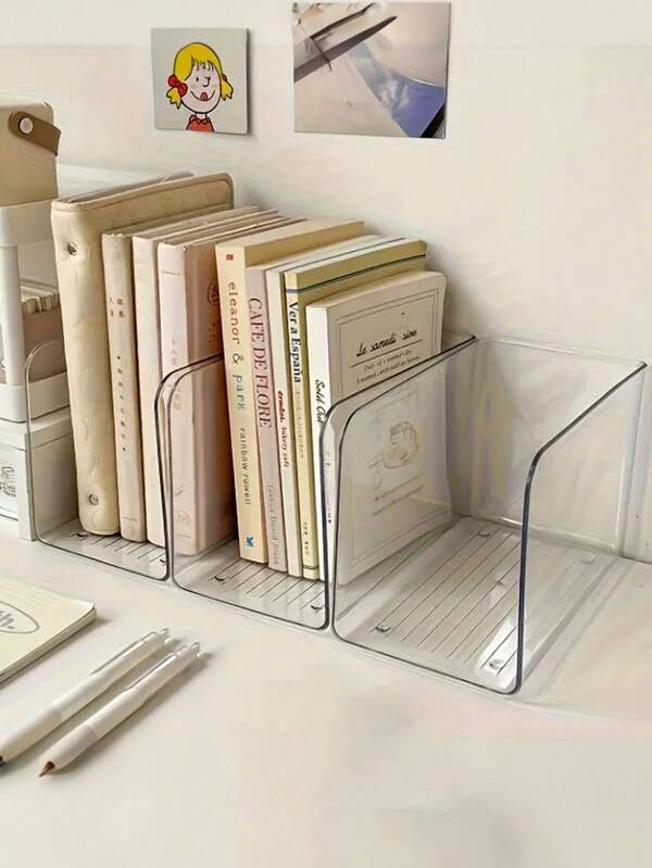 1/2pcs Transparent Acrylic U-Shaped Book Stand Space Saving Office Home Organizer Non-Slip Base Simple Design Suitable For Books, Magazines, Files, Great For Home Office Space Saving, Desktop Storage Decoration, Back To School Supplies