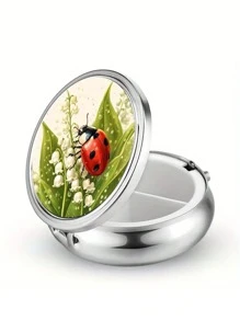 Pudełko na tabletki z 2 przegródkami, przenośne etui na leki, można umieścić w kieszeni lub portfelu, dekoracyjne metalowe pudełko do przechowywania leków i witamin, wyjątkowy prezent (kwiatowy)