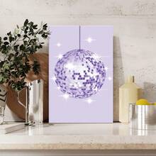 1pc Framed Canvas Wall Art Prints Poster, Purple Coquette Disco Ball Art Posters Canvas Print Painting For Living Room Bedroom Office Bathroom Dorm Home Decor, Ready To Hang - 彩色 - 查看 3