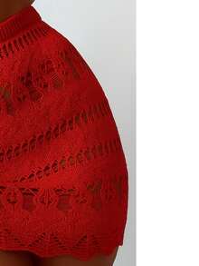 Beach Cover-Up Crochet Knit Lace Skirt With Elastic Waistband And Adjustable Waistband - Đỏ - Xem 2