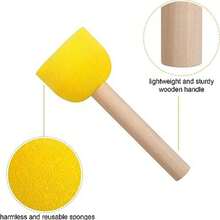 4支装圆形蘑菇海绵刷套装 - 柔软可水洗，易握木柄，适用于学前手工、幼儿园绘画、儿童印章及亲子DIY艺术礼品 - 黃色 - 查看 10
