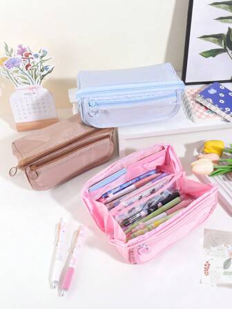 1 个全新创意大容量学习铅笔盒，带多功能桌面整理和存储文具盒，适合男孩和女孩学习和工作，便携式铅笔盒，用于学习、送礼、铅笔袋、书包、学校用品、返校