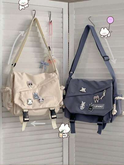 Bolso de mensajero retro de gran capacidad, bolso de hombro de nailon para estudiantes, incluye 4 insignias, artículos para una nueva vida para estudiantes, bolso lateral esencial para hombres, bolso bandolera de moda, útiles escolares de anime, mochila escolar, bolsa para la universidad, bolso para hombre