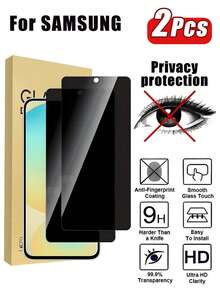 2 片装隐私钢化玻璃屏幕保护膜适用于 Galaxy S24 Fe S23fe S21 FE S20 FE A56 A55 A54 A36 A35 A26 A25 A23 A16 A15 A14 A13 A06，9H 硬度全覆盖手机保护膜，防摔、防指纹、超耐用 - 黑色 - 查看 1