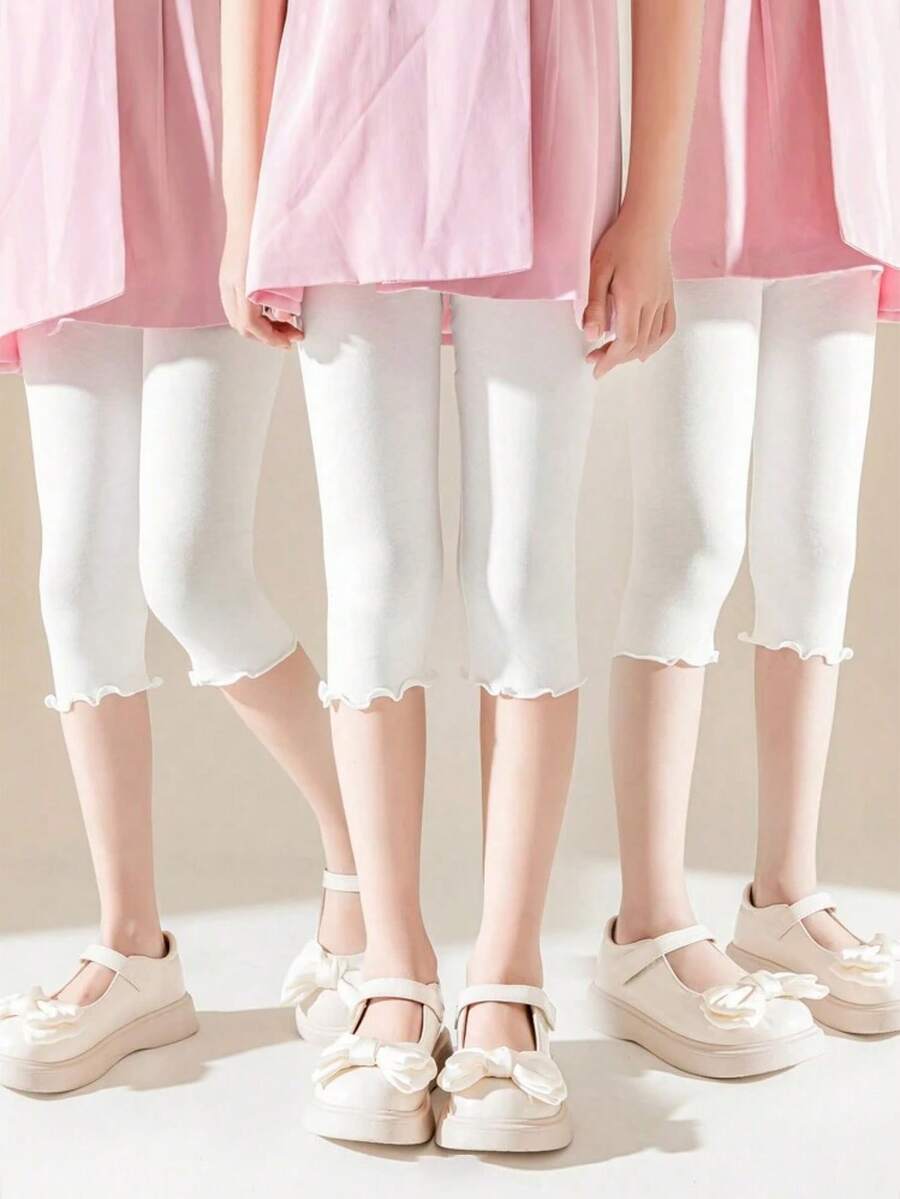 1/2/3 双女童可爱荷叶边针织紧身裤，有弹性，适合春、夏、秋季