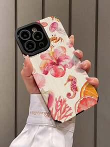Teléfono anticaída suave con textura de vida marina rosa, X/XS XSMAX 11 12 13 14 15 16 12MINI 13MINI 16E SE4 S22 S23 S24 S25, 1 ud. - Multicolor 16 - Ver 4