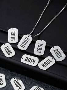 1 pièce Plaque nominative rectangulaire personnalisée et pendentif avec numéro d'année de naissance, collier unisexe, cadeau d'anniversaire personnalisé pour la famille et les amis