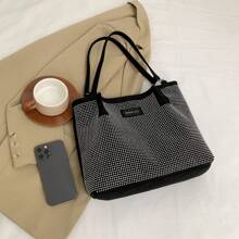 Borsa a tracolla capiente da donna, borsa shopping stile moda con strass, nera