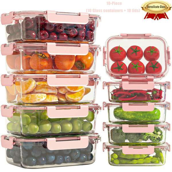 10/2pcs Set High Borosilicate Glass Food Storage & Meal Prep Containers Set With Airtight Lids - Microwave, Dishwasher, Oven & Freezer