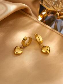 VceTd 1 套浪漫不锈钢首饰套装，配有光泽的心形吊坠，适合女性在约会或订婚时佩戴，或作为节日送给爱人的礼物 - 金色 - 查看 12