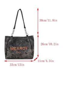 女士时尚字母刺绣大容量托特包，适合日常通勤 - 黑色 - 查看 8