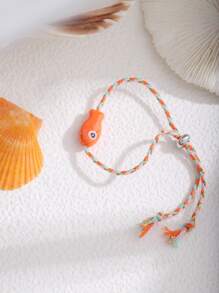 1 szt. Słodka kolorowa bransoletka z rybą, ręcznie robiona, wielokolorowa bransoletka z plecionej liny w stylu boho
