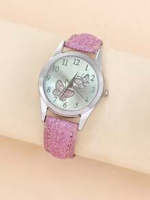 1入組蝴蝶皮革可愛女孩兒童手錶