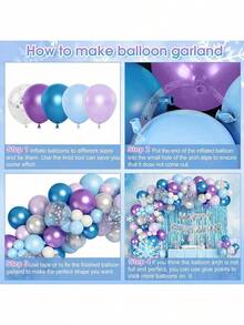134pcs/Set Frozen Balloon Garland Arch Kit, Includes 1*2m Tassel Curtain, Snowflake Decor, Pearl Accents, Metal Balloons In Blue, Purple, White And Colorful Paper Balloons, Suitable For Fairy Tale Birthday, Snow Queen Or Princess Theme Party Decor - Khaki - View 2