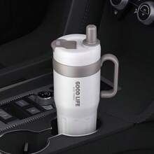 Leak-Proof 304 Stainless Steel Insulated Travel Mug, With Foldable Straw-Sipping Lid And Handle, For Hot/Cold Drinks Back To School