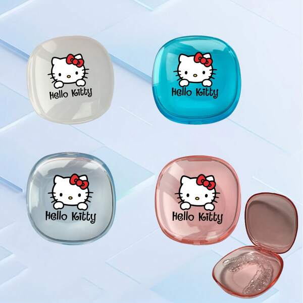 Sanrio 1pc Hello Kitty Premium Transparent Denture Box, Durable Matte Finish, Portable Denture Storage Case, Odorless Personal Care Accessory, Suitable For Travel And Storage For Women Storage Organizer Travel Essentials Back To School Dormitory Storage