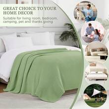 Downluxe Checkered Blanket Twin Size, 60x80 Inch Warm Lightweight Comfy Knitted Blanket, Ultra Cozy Twin For Bed/Sofa/Camping/Picnic (Sage Green) - Sage Green - 查看 9