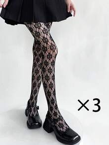 1/3 件性感蕾丝花镂空渔网连裤袜，提花网袜，适合日常穿着、派对、表演和礼物