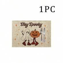 1/4/6 Stücke Halloween Serie mit gestreiften, Geister- und Kürbisdruck dekorative Tischsets/Untersetzer, 100% Leinen, handwaschbar - ideal für Esstische, Restaurants, Geburtstag & Party Dekoration, Heimdekoration