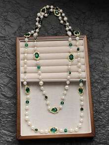 1 Piece Beaded Faux Pearls Crystals Emeralds Gorgeous Fashion Metal Multi-Color Women's Necklace For Dating Party Beach Vacation With Daily Clothing Accessories, Jewelry Gift - 長款 - 查看 5