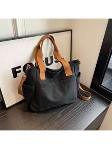 1 Pieza Bolso de lona de gran capacidad con múltiples bolsillos, bolso de hombro reutilizable para compras, fácil de llevar, asa cómoda, adecuado para uso diario y como regalo, bolso portátil para la escuela, el trabajo, los viajes y las compras - Multicolor - Ver 3