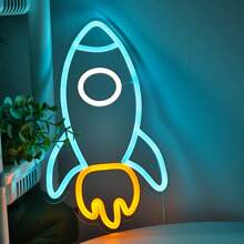 1pc Space-Themed Rocket Neon Sign - Vibrant LED Wall Art With Planets & Stars, USB-Powered Wall-Mounted Decor For Home, Bar, Bedroom, Office, Gaming Room, For Man Cave - Unique Sci-Fi Gift, 16.7cm X 29cm, Space Room Decor