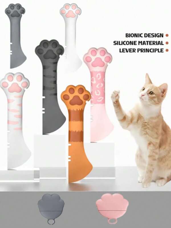 3 tampas de lata rosa para comida de animais de estimação e 1 colher para conservar comida úmida para gatos, abridor de latas em formato de pata, colher universal de silicone para conservar cães e gatos