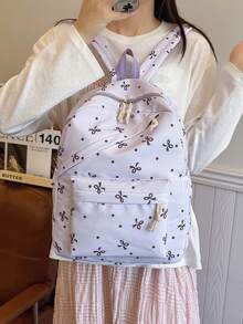 3 Pcs Fashionable Preppy Bow Print Backpack Set,Backpack&Lunch Bag&Pencil Case,With Laptop Compartment Bookbag,Adjustable Strap Bookbag Set,Multi Pockets High-Capacity School Bag Set Multifunctional Daypack Set Idea For Boys/Girls/Teens/College Students/Graduate/Graduate For Daily Use/Vacation/Travel/Back To School - Multicolor - View 7