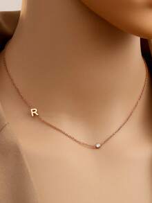 Tsnamer 1 pieza Collar con inicial lateral Letra simple A-Z Collar personalizado con nombre para mujeres y niñas a juego con joyería diaria para regalo - collar - Ver 57