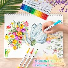 36pcs Dual Brush Marker For Coloring Books, Tanmit Fine Tip Coloring Marker And Pen Set For Journaling Notes Writing Planning Art Projects