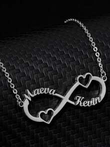 定制个性化无限项链，男女皆宜，手工制作的不锈钢心形吊坠名字项链，是送给家人、朋友、女儿、周年纪念、生日、日常穿着、舞会、母亲节、情人节、毕业典礼、婚礼的理想礼物 - 彩色 - 查看 7
