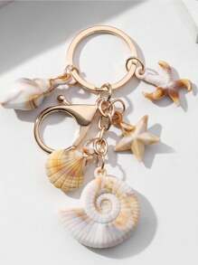 1 Pieza Llavero unisex de concha natural de dos tonos con colgantes de nube, estrella de mar y concha de trompeta. Serie de playa de verano, gran regalo para amigos, accesorios de llavero, llaveros para mujeres, pequeños regalos, regalos para ella, accesorios de coche de escuela, gótico lindo Y2k