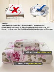 3pcs/Set Floral Pattern Duvet Cover Set(1 Duvet Cover & 2 Pillowcase)Soft And Skin-Friendly Duvet Cover Bedding Set For Home, All Season Bed Sheets Set - Multicolor - View 10