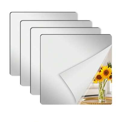 Self Adhesive Square Mirror, Flexible Mirror Sheets Wall Stickers Frameless Small Mirrors Wall Decor Set For Bathroom Home Gym Bedroom