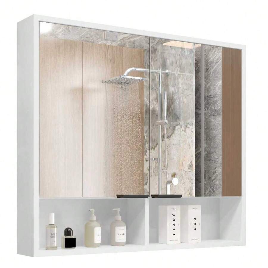 2-Door Wall-Mounted Bathroom Cabinet With Mirror And Achilles Niche - COLORS - trắng - Xem 1