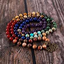 108 Natural Stone Mala Bead Colorful Gemstone Meditation Yoga Prayer Beads Necklace, Suitable For Men And Women As Multi-Layer Wrap Bracelet