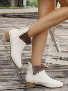 Botas Curtas Elegantes Vintage para Mulheres, Botas Ankle Confortáveis de Salto Baixo, Calçado para Exteriores com Salto Reto Bloco de Cores, Adequado para Primavera/Outono, Botas da Moda para Outono/Inverno