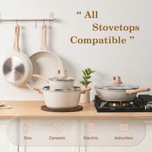 12 Pcs Non Stick Cookware Sets Granite Induction Cookware, Healthy Nonstick Kitchen Cooking Set, Suitable For Multiple Stovetops, Kitchen Utensils, Kitchen Essentials(Free Of ) - White - View 7