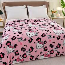 Sanrio [Hello Kitty Soft Blanket] Hello Kitty Sanrio 1pc Flannel Blanket - Soft & Comfortable, Contemporary Style, Multipurpose, Digital Print, Knitted Polyester, Ideal For Sofa & Travel