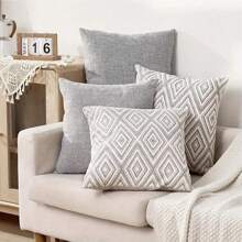 4pcs Bohemian Style Gray Soft Printed Throw Pillow Covers, 18x18 Inch, Pillow Cases Only, Simple Gifts For Sofa Bed Couch Decorative Cushion Covers, Stars, Easy To Use Pillows