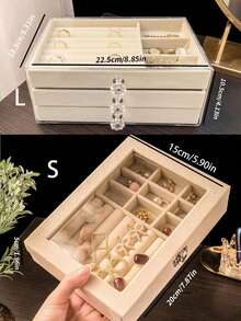 1/2pcs Jewelry Storage Box, Anti Oxidation, Velvet Acrylic High-End Exquisite Jewelry Box, Storage Earrings, Earrings, Necklaces - Multicolor - View 2