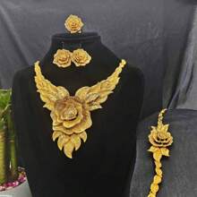 5pcs Middle Eastern Bridal Jewelry Set Necklace Earrings Ring Bracelet Accessory
