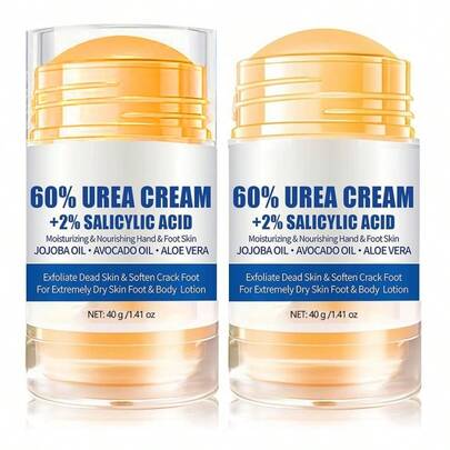 Urea Cream Stick 60% Plus 2% Salicylic Acid, 2pcs Intense Foot Urea Cream, Foot Lotion Stick For Cracked Heels, Dry Hands And Rough Knees, Callus Remover And Skin Softener, Softens Dead Skin