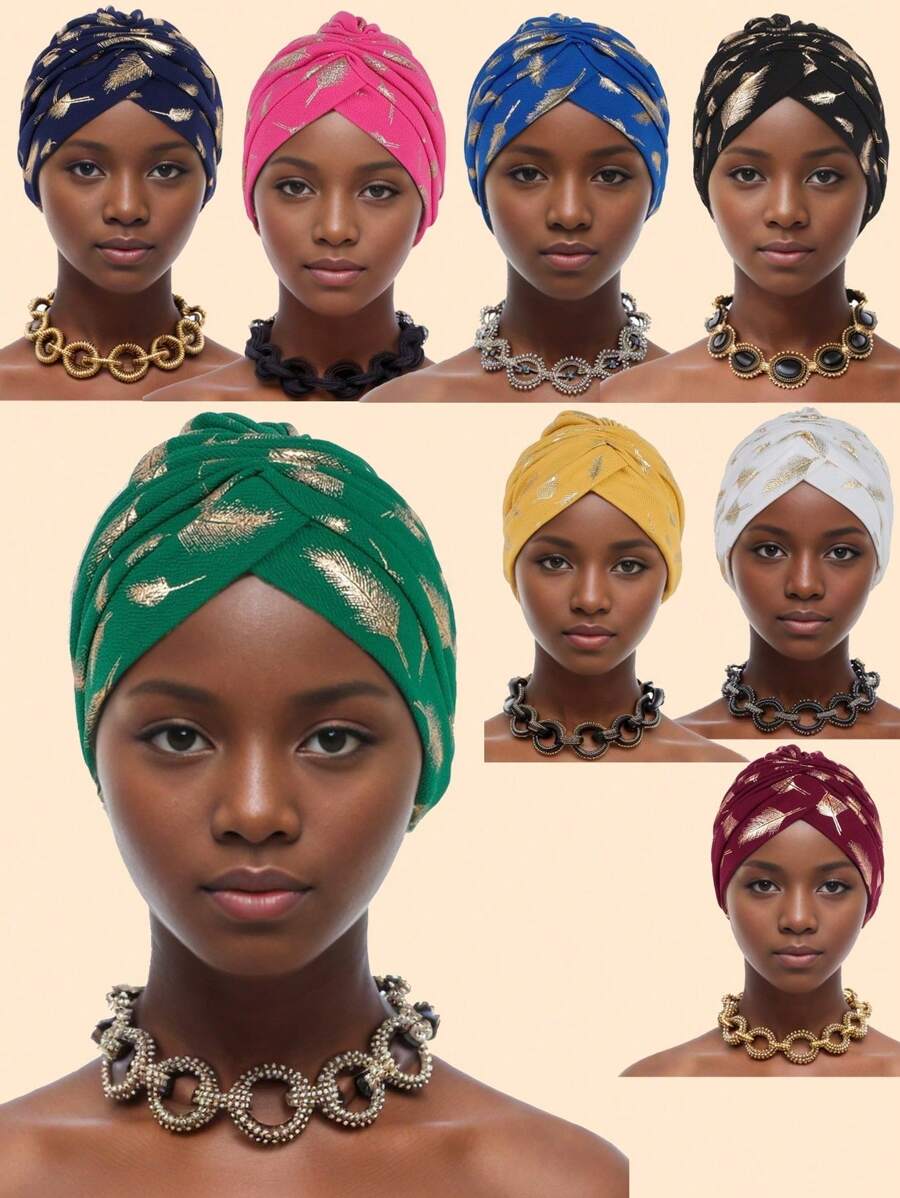 女式发带吸汗带 1 件羽毛和金箔头巾帽，适合日常佩戴、派对、旅行和户外（仅头巾）发饰时尚发带美容头带秋季配饰 - 彩色 - 查看 1