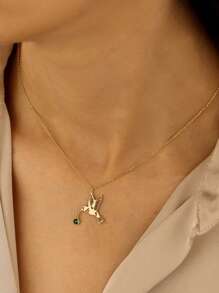 suteyi Miniature Birthstone Hummingbird Necklace, Bird Jewelry, Birthstone Bird Necklace, Gold Plated Necklace, Hummingbird Necklace, Christmas Birthday Gift
