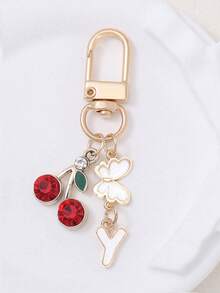 1 件可爱甜美亚克力樱桃字母钥匙扣不锈钢 26 个字母钥匙圈适用于手提包背包汽车钥匙 - 优雅女士节日礼物。背包装饰钥匙扣 - 彩色 - 查看 24