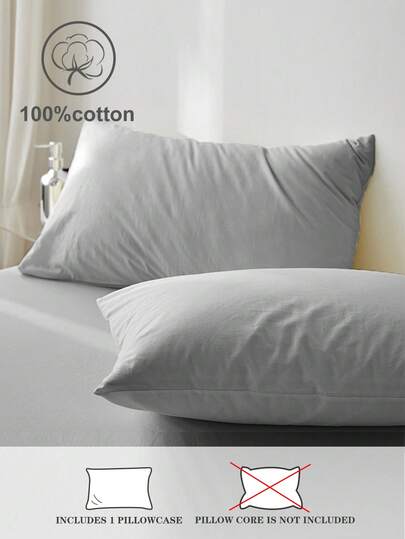 1 件防起球透气浅灰色枕套/枕套 - 日式男孩和女孩学校/宿舍装饰，4 季，单人床/全尺寸/大号床/特大号床