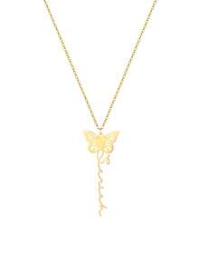 Customized Cute Butterfly Name Necklace For Women, Stainless Steel Butterfly Pendant Necklace With Personalized Vertical Cursive Letter, Handmade Jewelry Gift For Girlfriend, Birthday, Holiday - Gold - View 7