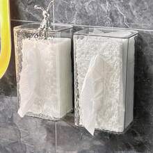 1pc Elegant Glacier Pattern Plastic Napkin Holder - Desktop/Wall-Mount Tissue Box, Home Use Adhesive Paper Towel Dispenser For Living Room, Coffee Table, Bathroom, Kitchen, Bedroom | Toilet Paper Storage - Clear - View 1