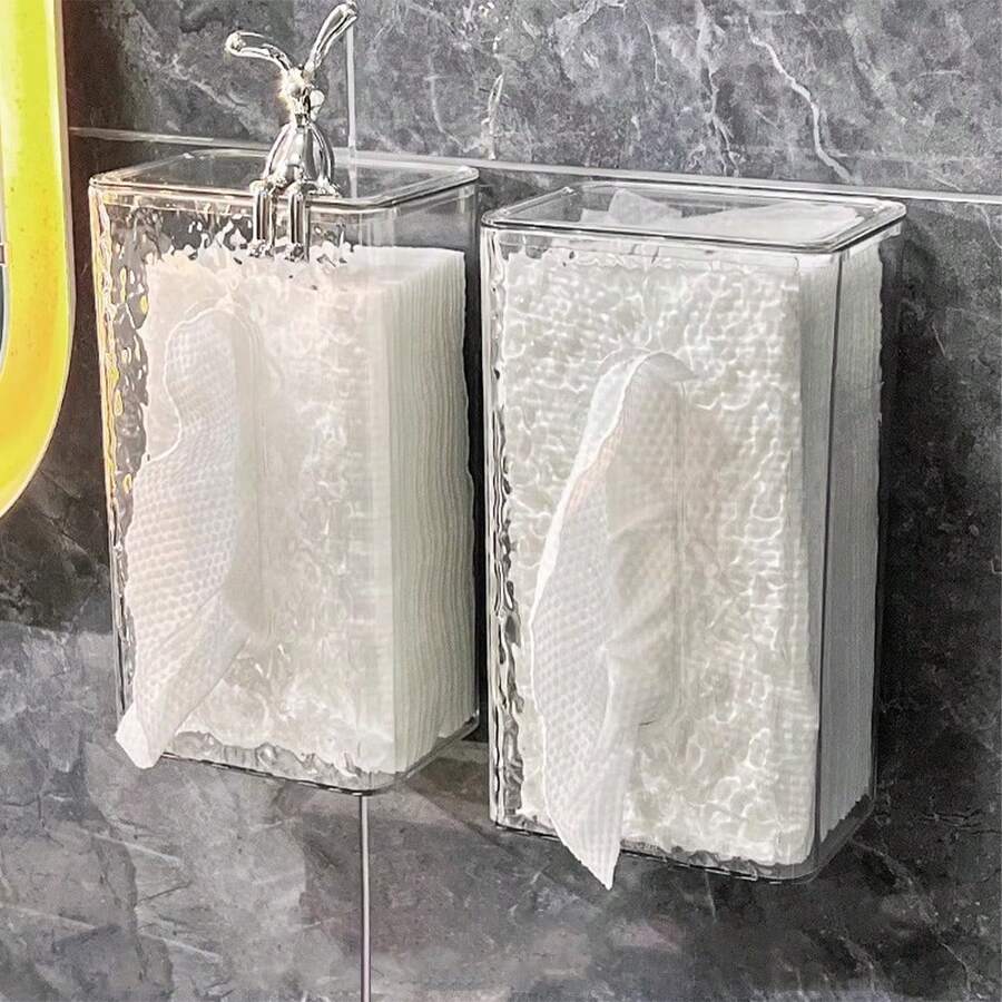 1pc Elegant Glacier Pattern Plastic Napkin Holder - Desktop/Wall-Mount Tissue Box, Home Use Adhesive Paper Towel Dispenser For Living Room, Coffee Table, Bathroom, Kitchen, Bedroom | Toilet Paper Storage - Clear - View 1